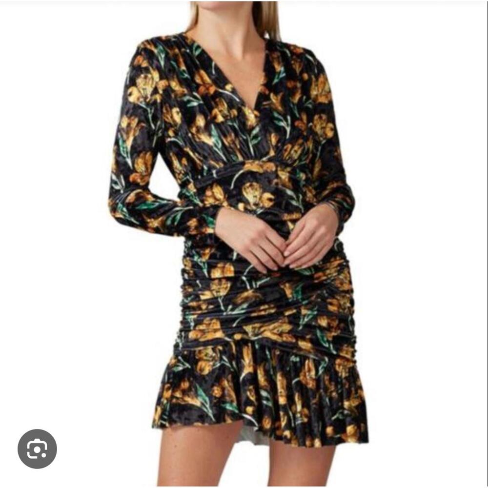 Delfi Collective black velvet floral long sleeve mini dress sz M